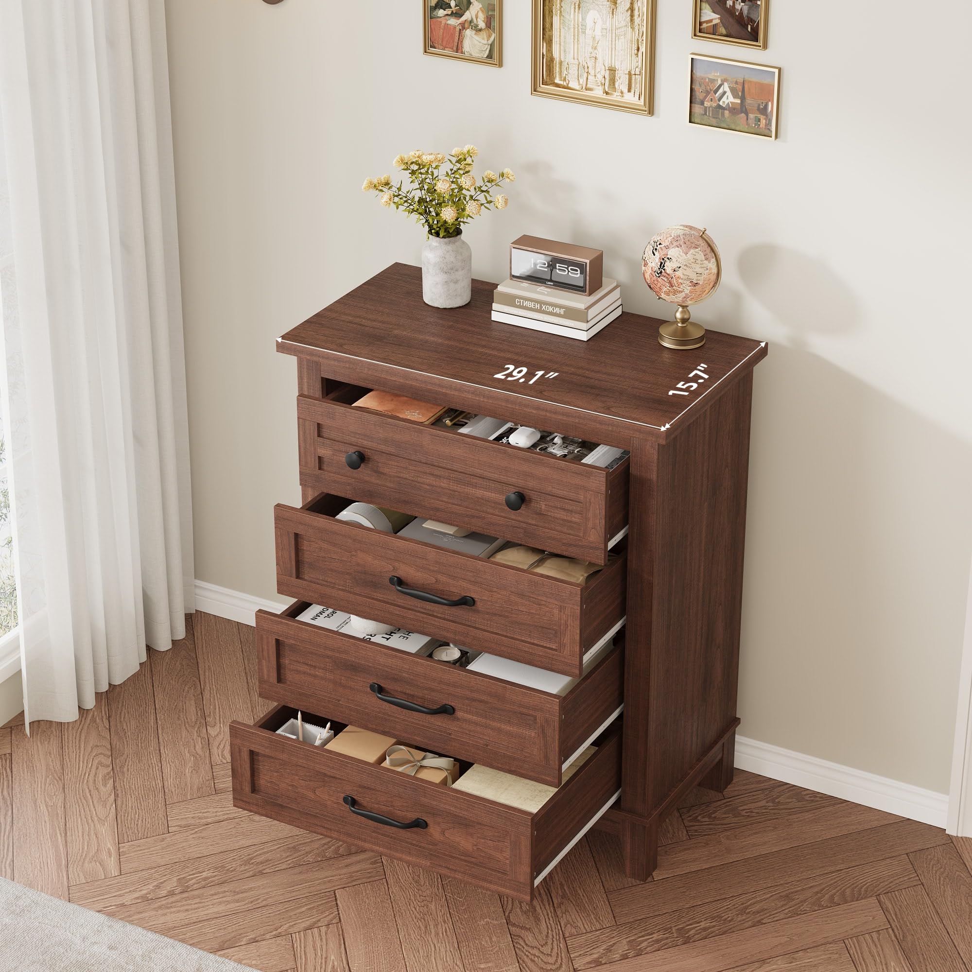 GarveeHome 4 Dresser for Bedroom, 34.8 in Tall Vertical Drawer Dresser with Large Storage, Freestanding Wooden Closet Chest for Bedroom, Living Room