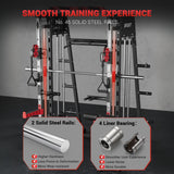 Garvee 2200LBS Smith Machine Home Gym Power Cage – Multi-Functional Multifunctional Squat Rack with Dual Cable Pulley, LAT Pull Down, Leg Hold-Down & Attachments for Full Body Strength Training, Red-Black - Red G0