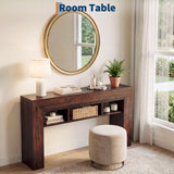 Garvee Farmhouse Console Table – 63" Extra Long Narrow Table with Thickened Base and 3 Open Shelves – Wooden Accent Furniture for Entryway, Living Room, Hallway – Dark Brown
