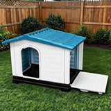 Garvee 2-Door Large Dog House for Indoor and Outdoor Dog House with Fold-Out Porch Elevated Base, Waterproof Pet House for Small and Medium Dogs, Easy Assembly, Blue (38''L x 26''W x 31''H) - Blue