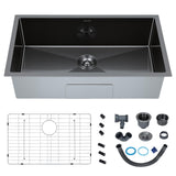 Garvee Undermount Workstation Kitchen basin,  32" x 19" x 9" Single Bowl - Stainless Steel - Matte Black Finish - for Kitchen & Bar