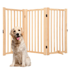 Garvee Wooden Freestanding Dog Gate, Collapsible Pet Gate with Support Feet, Indoor Dog Fence for The House,Doorways, Stairs，Expandable Pet Fence -3 Panel H:36” - Natural-1
