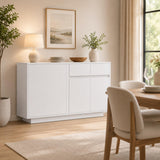 Garvee Modern 55 Inch White Sideboard Buffet Cabinet - Doors & Open Shelves - Large Storage Console Table for Dining Room, Kitchen, Living Room, Entryway - White
