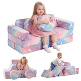 Garvee Modular Kids Play Couch – Soft Flannel Children's Sofa for Bedroom & Playroom – Compact, Comfortable, Glow-in-the-Dark – Designed for Toddlers – Pink - Luminous Little Pony - Pink- Luminous Pony