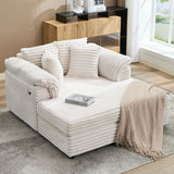 Garvee Oversized Chaise Lounge Chair, Upholstered Sofa Bed with USB Port Throw Pillows Supportive Armrests, Indoor Comfy Corduroy Cloud Sleeper Couch for Living Room, Beige - Beige