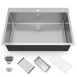 Garvee Kitchen Sink, 30 Inch Single Bowl Stainless Steel Undermount Sink, 16 Gauge Commercial Grade, Workstation with Drain Assembly, Bottom Grid, Roll-Up Rack, Cutting Board, Easy Clean, Modern Kitchen Fixt