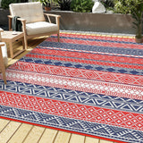 Garvee Outdoor Rug 9x12 for Patios Clearance,Waterproof Mat,Large Outside Carpet,Reversible Plastic Straw Camping Rugs,Porch,Deck,,Balcony,Backyard, Red/Navy Blue - Red/Navy Blue