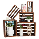 Garvee Wooden Crates for Display 6 Pack – Large Rustic Farmhouse Wood Crate with Handle, Stackable Nesting Storage Baskets, 6 Size Wooden Decor Boxes for Shelves, Home Organizer, Wedding Centerpiece - Brown