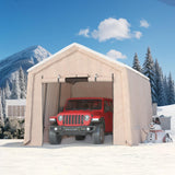 Garvee Portable Storage Shed for Motorcycles and Garden Tools, 10 × 15 FT with 240G Waterproof PE Tarp, Roll-Up Door and Vent, Khaki