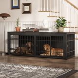 Garvee Heavy Duty Wooden Dog House Furniture – Large 3-in-1 Kennel, 4 Doors, Storage, End Table Style, Adjustable Feet, Vintage Gray, 6.6ft - Dark Gray