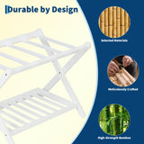 Garvee Wooden Folding Luggage Rack with Storage Shelf, Collapsible Suitcase Stand with Nylon Straps, 150 lb Capacity, No Assembly, for Guest Room/Bedroom/Hotel - White, Single - White