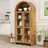 Garvee Tall Wooden Arched Cabinet with Acrylic Doors, 70 in Pantry Cabinet with Adjustable Shelves, Modern Display Cupboard for Living Room, Dining Room, Oak