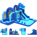 Garvee Bounce House Inflatable Bouncer with Slide & Water Features, Durable Oxford Dinosaur Jumping Castle with Air Blower, Large Backyard Bouncy House for Kids, Quick Setup with Accessories Included - Blue dinosaur