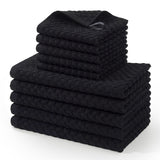 Garvee Highly Absorbent Waffle Weave Kitchen Towels Set – 10 Pack 100% Ring Spun Cotton Dish Cloths – Reusable & Durable, 2 Sizes, Grey/Black/Blue/White – Kitchen Basic - Black
