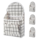 Garvee Wall Hanging Closet Organizer Bags, 4-Pack Cotton Linen Waterproof Multi-Pocket Door Storage with Metal Grommets, Front Pockets + Side Mesh, for Closet/Bedroom/Bathroom, 23 x 9 x 40 cm, White Checkered