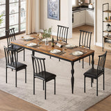 Garvee Large Farmhouse Dining Table for 6-8 – Rectangular Wood Top – Heavy Duty Metal Legs – Scuff & Water Resistant – Rustic Modern Style – Ideal for Kitchen or Dining Room – Vintage color+black - Rustic Brown