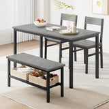 Garvee Space-Saving 4-Piece Dining Table Set – Modern Wooden Table with Metal Frame, 2 Chairs & Storage Bench – Ideal for Kitchen, Dining Room, Apartment, Bistro – Black + Gray Board