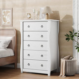 Garvee Elegant Antique White Finish - 5-Drawer Dresser - Modern Tall Wooden Chest with Metal Ring Handles - Freestanding Storage Cabinet for Bedroom, Living Room, Hallway, Entryway, 5-Drawer Chest - White