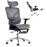 Garvee Ergonomic Office Chair - Mesh Back, 4D Adjustable Armrests, Dynamic Lumbar Support, Retractable Footrest, Adjustable Headrest, 145° Recline, High Back Swivel, Heavy Duty Metal Base - Gray - Gray Net