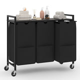 Garvee Laundry Hamper with Shelf, Laundry Sorter with 3 Pull-Out Removable Bags, Movable Wheels and Metal Frame, 3 x 10.5Gal(120L) Clothes Basket Organizer in Bathroom, Gray and Black - Gray Board + Black Bags