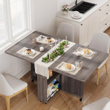 Garvee Folding Dining Table with Storage, Folding Kitchen Table with 6 Wheels, Drawer & Shelves, Compact Dining Table for Small Spaces - Gray