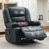 Garvee 360° Swivel Rocker Chair with Cup Holders & Side Pocket, Wide Recliner Chair with Heat and Vibration Massage, PU Leather Manual Recliner Lazy Boy Chair for Adults, Black - PU|Black