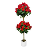Garvee 1PCS 4FT Silk Cloth + Plastic Artificial Geranium Plant, Blow Molded Red Round Belly Pot, Faux Flowers for Home Garden Indoor Outdoor Decoration