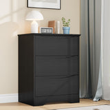 Garvee Tall 3-Drawer Wooden Dresser – Modern Storage Cabinet with Deep Drawers – Wide Top Chest Organizer – Ideal for Bedroom, Living Room, Hallway, or Kids Room – Durable Wood Grain Finish – Wood Grain Black - Black
