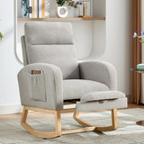 Garvee Rocking Chair Nursery Chair with Adjustable Footrest & High Backrest, Wood Frame, Side Pocket, Recliner, Light Gray for Living Room - Teddy|Gray