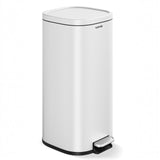 Garvee Modern Soft-Close Kitchen Trash Can 30L – Rectangular White Stainless Steel Pedal Bin – Durable 410 Steel, Silent Turn Lid, Removable Inner Bucket, Strong Pedal – For Kitchen, Bathroom, Recycling – White - White