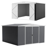 Garvee Weatherproof & Lockable Metal Outdoor Storage Outdoor Storage – Large Garden Utility Outdoor Storage with Ventilation, Secure Tool Storage for Backyard, Patio, Lawn Mower, Bike, Equipment – Black and White, 8×7 FT