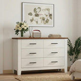 Garvee Modern Farmhouse 6 Drawer Dresser for Bedroom – 47'' Wide Wooden Chest – Deep Large Capacity Drawers – Sturdy Legs – Storage Cabinet for Nursery, Living Room, Entryway – Brown-White - White & Brown