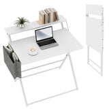 Garvee 31.5" 2-Tier Office Desk with Shelf & Side Pocket – No Assembly Collapsible Small Computer Desk – Sturdy, Space-Saving Portable Table for Home Office, Bedroom, or Apartment – White - White