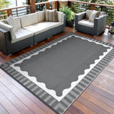 Garvee Reversible Outdoor Patio Rug - Waterproof & UV Resistant Plastic Carpet - Modern Grey White, Easy Clean, For Garden, Camping, Deck, Balcony, RV - Weatherproof, 9x18ft , Grey White - Gray