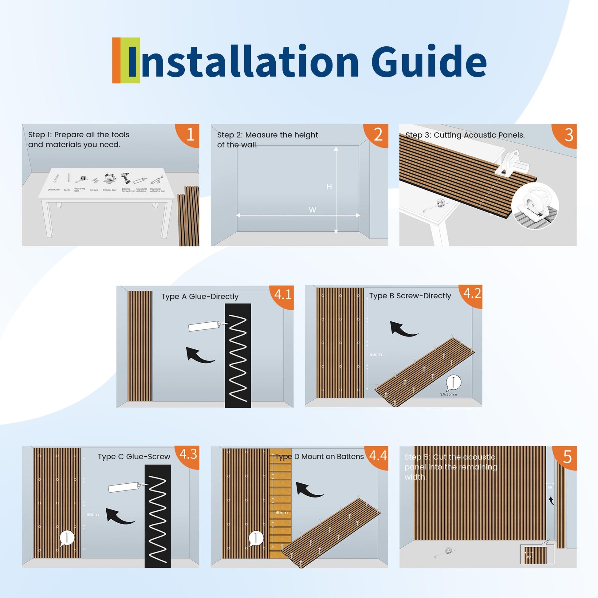 Garvee Set of 6 Modern 3D Fluted Acoustic Wood Slat Wall Panels 47.2" x 11.8" Soundproof Decorative Panels for Home Theater, Office, Studio and Interior Walls, Walnut