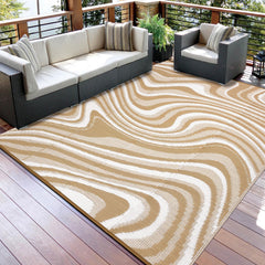 Garvee Outdoor Waterproof Porch Rug 8x10 Polypropylene Reversible UV Resistant Non-Slip Lightweight Camping Picnic Deck Mat - Light Brown