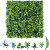 Garvee 3pcs 39.37"X39.37" PE Artificial Grass Wall Panel, 6-Plant Mixed Foliage, Easy DIY Installation with Zip Ties, Indoor Outdoor Privacy Screen for Home Garden Wedding Decoration