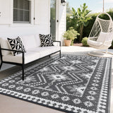 Garvee Grey Outdoor Plastic Woven Area Rug – Waterproof Reversible Patio Carpet – Easy Clean, UV Resistant, Vintage Geometric Design – collapsible Mat for Backyard, Deck, Garden, RV, Camping – Gray, 9x12ft - Gray/White