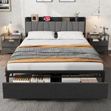 Garvee Modern Full Size Bed Frame with Storage Headboard - 2 Large Mesh Drawers - Charging Station with Type-C Socket - Heavy Duty Metal & Wood Platform - Black Upholstered Bed Frame - No Box Spring Needed - Color: black, Power: With Type-C socket, Size: - Black