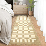 Garvee 2' x 6' Scalloped Checkerboard Geometric Runner Rug, Machine Washable Non-Slip Low-Pile Soft Rug for Hallway & Kitchen, Beige - Beige