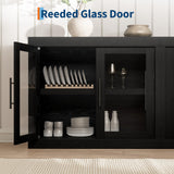 Garvee Modern Buffet Sideboard Cabinet – 70.8'' Credenza Console Table with 4 Glass Doors, Ample Storage for Dining Room, Kitchen, or Living Room, Black Finish, Adjustable Shelves, Variant: Black, 4 Glass Doors - Black