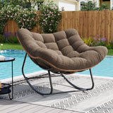 Garvee Oversized Papasan Patio Rocking Chair – Deep Cushioned Egg Seat, Handwoven Rattan Glider, Heavy Duty 450 lbs, Relaxing Outdoor Lounge for Balcony, Porch, or Sunroom, Brown Rattan + Brown Chenille - Chenille Brown