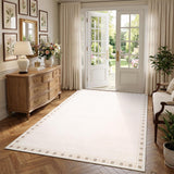 Garvee 5' × 7' Minimalist Border Area Rug, Machine Washable Non-Slip Low-Pile Soft Rug for Living Room, Bedroom & Dining Room, Off White - Off White