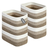 Garvee Cotton Rope Woven Storage Baskets, 6-Pack Rectangular Shelf Bins - Soft Fabric, No Handles - Shelf & Closet Organizer for Bathroom, Nursery Toys, Makeup - 11.8 x 7.5 x 4.7 in - White And Brown Stripes