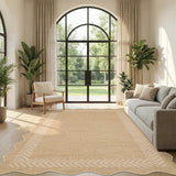 Garvee 10' x 13' Washable Scalloped Minimalist Geometric Rug—Suitable for Indoor and Outdoor Use, Perfect for Entryways, Hallways, and Bedrooms, Beige - Beige