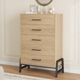 Garvee Modern Tall Dresser Chest of Drawers, 50.5" 5-Drawer Narrow Vertical Storage Cabinet with Deep Drawers, Metal Legs, Anti-Tip Kit for Bedroom/Entryway, Original Wood Color - Natural Oak