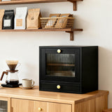 Garvee Wooden Bread Box for Kitchen Countertop with Drawer - 2 Layer Farmhouse Bread Storage Container with Acrylic Window, Kitchen Counter Organizer - Black