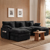 Garvee 107.8" Modular U-Shaped Sectional Sofa, Chenille Cloud Couch with Movable Ottoman & Throw Pillows, Modern Comfy Seating for Living Room, Apartment or Bedroom - Black - Black