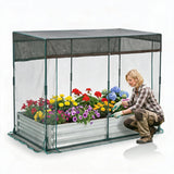 Garvee Self-Watering Raised Garden Bed for Vegetables, 4-Set 6 x 3 x 1 FT Galvanized Metal Planters with Mesh Bug Net and Shade Cloth, Silver