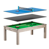 Garvee 7ft 3-in-1 Multi-Game Billiard Table, Convertible Dining & Ping Pong Table with Accessories, Eco-Friendly E1 Wood Construction - Green Felt - Green
